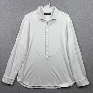Kent & Curwen Shirt Mens Large White Popover Pique Bib Front Beckham England